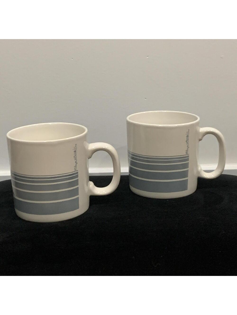 Rare Vintage Edgar Watkins Gray Stripe Barcode Mug FPC England Set 2 EUC